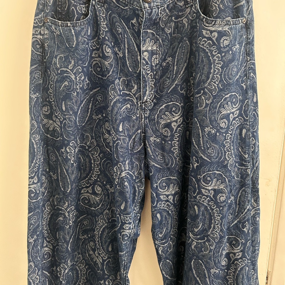 rag & bone Blue Paisley Wide Leg Jeans - Picture 2 of 5